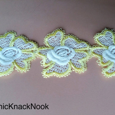 Yellow / Pink / Blue And White Floral Embroidery Lace Trim. Approx. 55mm Wide - 200317L142/43/44